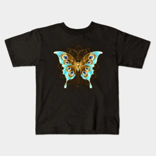 Golden Butterfly with Turquoise Kids T-Shirt